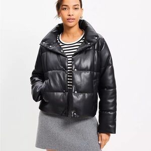 Loft Women's Faux Leather Black Puffer Jacket